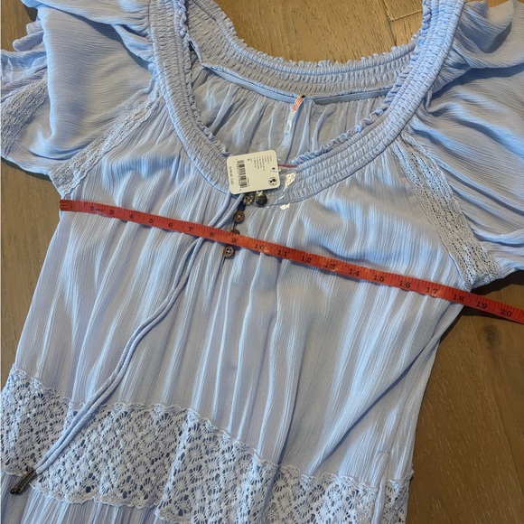 Free People Dream On Maxi Dress lace with pockets Xenon Blue Small NEW - Picture 12 of 12